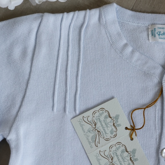 Boy or Girl Blue Cardigan Pin Tucks & Pockets Feltman Brothers 100% Cotton NWT - Picture 4 of 5
